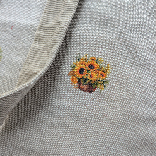 Linen Sunflower Cream Tote